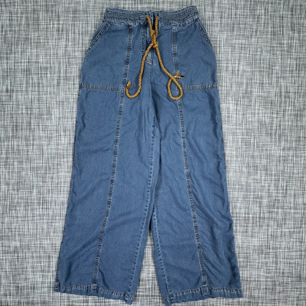 Studio‎ F Womens Denim Pants Wide Leg Smocked Waist Blue Sz 6 Streetwear Relaxed